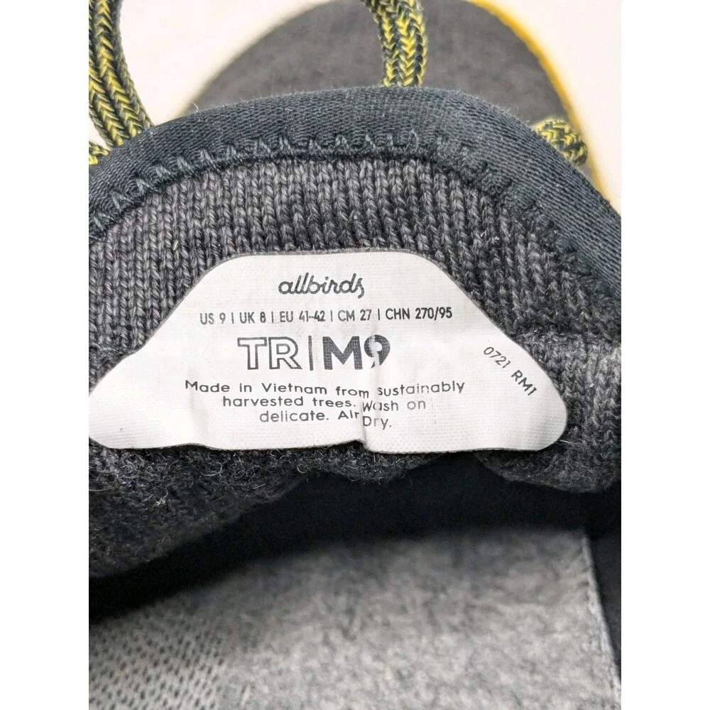 Allbirds Tree Runners Mens Sz 9 Black Yellow Lightweight Comfort Sneakers Tencel